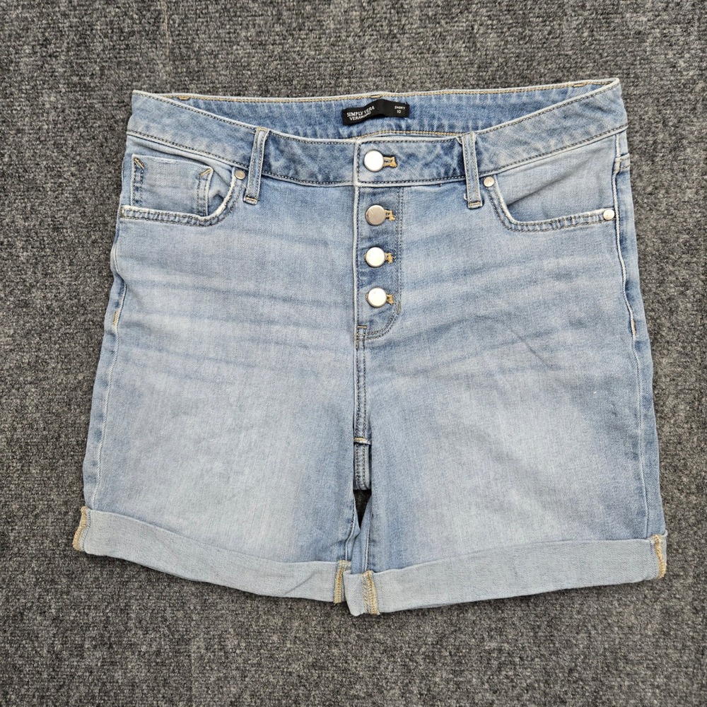 Simply Vera Vera Wang Button Fly Blue Cuffed Denim Shorts Womens Size 10 W33